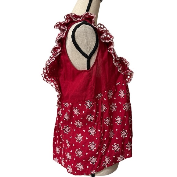 BYTIMO Fleur Anglaise Ruffled Cotton Top Red Sz. Small - Picture 11 of 15